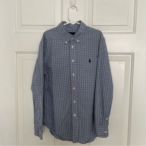 Ralph Lauren Boys Blue Black Checkered Button Down Shirt Size Medium (10-12)
